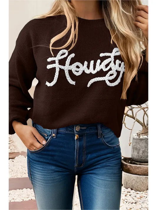Howdy Embroidered Graphic Western Sweater
