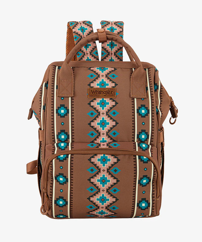 Wrangler Aztec Southwestern Print Diaper Bag - DARK BROWN TEAL