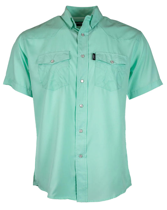 HOOEY| MENS"SOL" SEA FOAM SHORT SLEEVE PEARL SNAP SHIRT