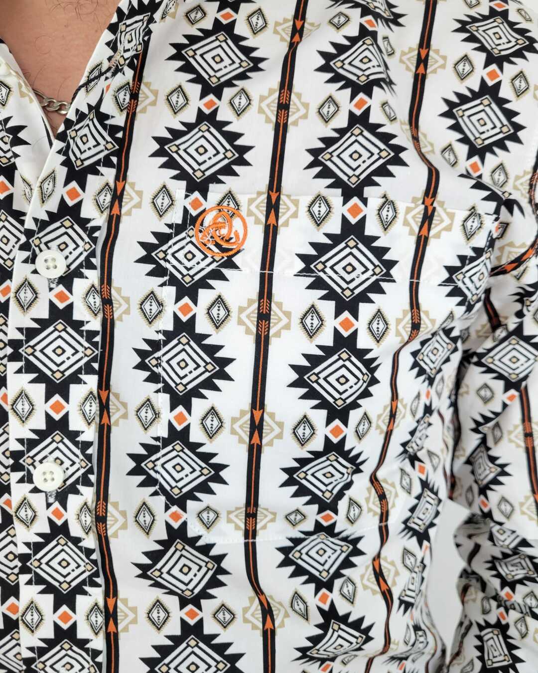 White Aztec Print in Black and Orange Slim-SKCL2023044