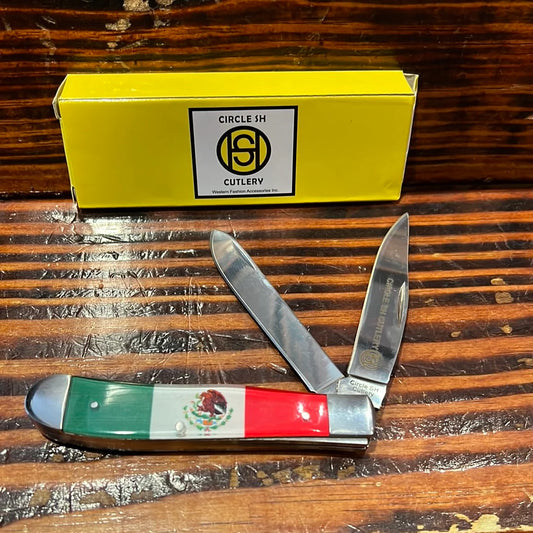 Circle SH Cutlery Acrylic Mexican Flag Print Trapper Knife CSH-MEXF
