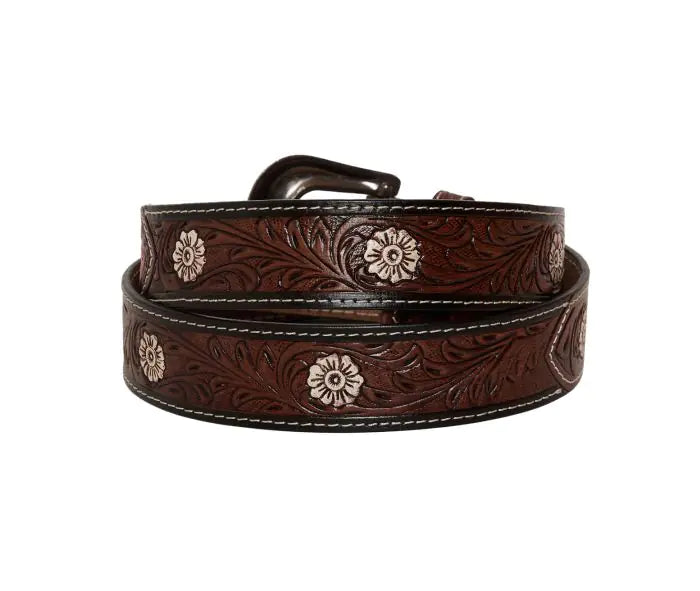 Pink feather Hand-Tooled Leather Belt