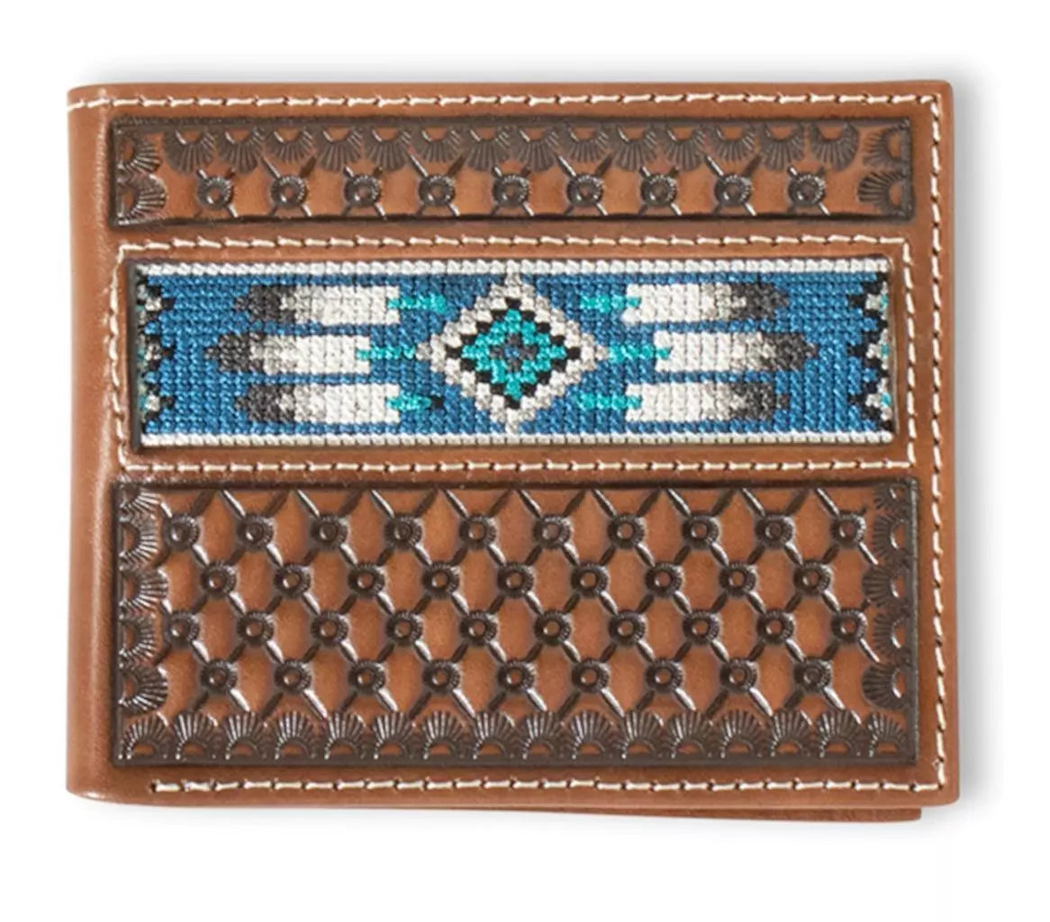 Ariat Western Mens Wallet Bifold Leather Embroidered Inlay Brown A3560402
