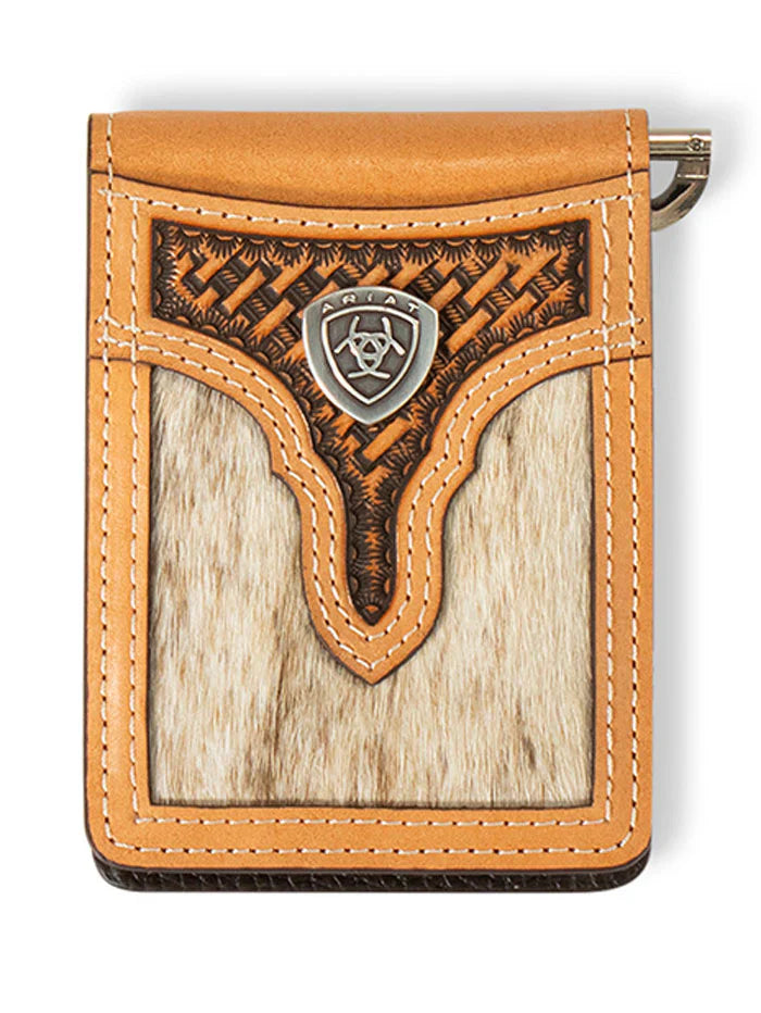 Ariat Mens Calf Hair Basket Weave Bifold Money Clip Natural A3561948