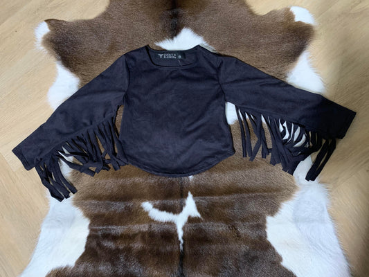 LUCKY & BLESSED BLK FRINGE LONGSLEEVE