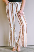 Plus Size Stripe Print High Waist Bell Bottom Pants