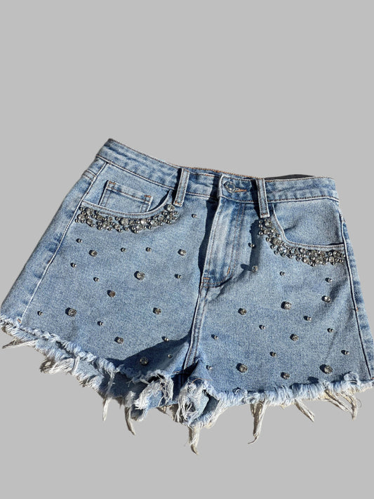 Women's Rhinestone Denim Shorts High Waist