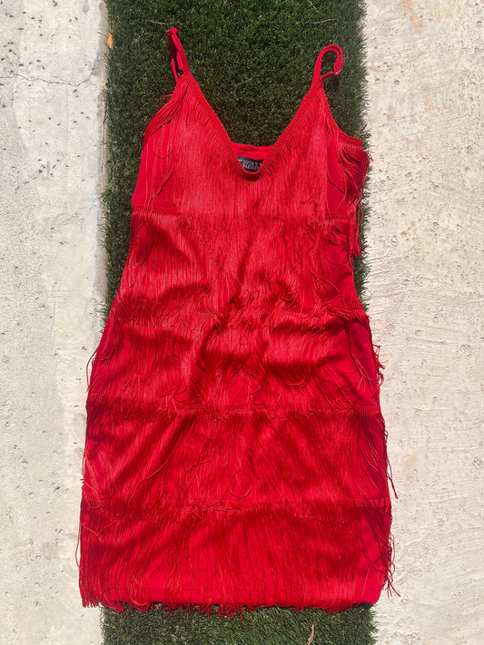 LUCKY & BLESSED RED FRINGE DRESS